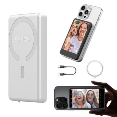 Imagem de SYNCO Monitor magnético sem fio Xview M4 para câmera traseira do telefone, tela de selfie Vlog para iPhone e telefone Android, função de controle remoto Bluetooth integrada (branco)