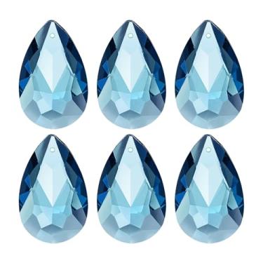 Imagem de PATIKIL K9 Pingentes de gota de cristal contas ovais, pacote com 6 peças de prismas de lustre de 38 mm, contas penduradas, lâmpada DIY para decoração de artesanato, azul