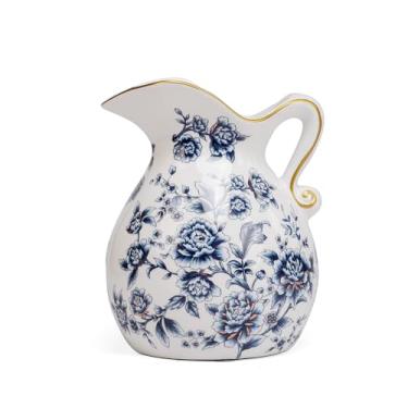 Imagem de Vaso exclusivo azul e branco com alça dourada pintada à mão, vasos de cerâmica rústica para decoração de casa, sala de estar, estante, escritório, decorações milenares, decoração toscana, 20 cm de