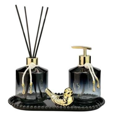 Imagem de Kit Lavabo Luxo Difusor E Saboneteira Com Bandeja e Enfeite