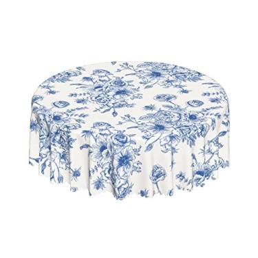 Imagem de Yinzaishe Toalha De Mesa Redonda Floral Azul E Branca 60", Elegante Rústica Vintage Com Flores, Resistente A Manchas, À Prova D'Água, Poliéster, Para Decoração Festas Fim Ano, Cozinha, Jantar, Pique