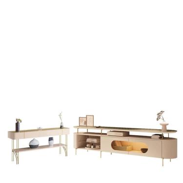 Imagem de Rack Bancada Ária com Aparador Vivant Champanhe Off White - HB Móveis