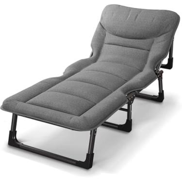 Imagem de Espreguiçadeira De Jardim Dobrável Cadeira Reclinável, Espreguiçadeira Reclinável Ao Ar Livre Cama Dobrável De Acampamento Com Travesseiro Encosto Ajustável Assento C, 190x65cm