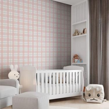Imagem de Papel de Parede Revoada Xadrez Rosa e Cinza 4459