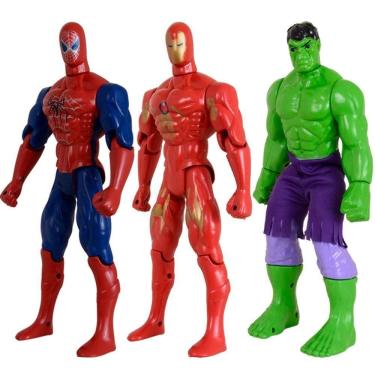 Imagem de Kit Trio Brinquedo Incrível Hulk Homem Aranha Homem Aço 29cm