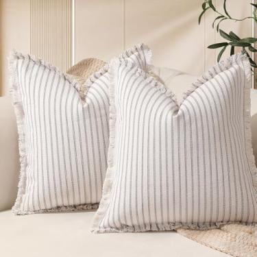 Imagem de Hearthia Capas de almofada, pacote com 2 fronhas com zíper para sofá, quarto, fronhas decorativas 50,8 x 50,8 cm (cinza)