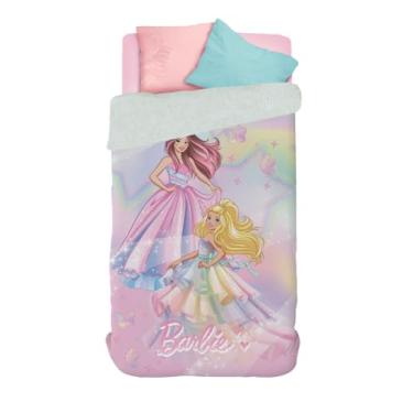 Imagem de Edredom com Sherpa Solteiro Estampado Barbie 1,50 m x 2,20 m Com 1 peça - Produto Importado