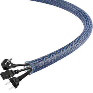 Imagem de Manga de cabo trançado expansível PET com aro para manga, manga trançada com aro para alto-falante cabo de áudio, PureBlack, BlackBlue, 25FT 3/4Inch