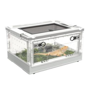 Imagem de OMEM Grande Tanque Portátil Para Répteis Com Visão De 360 Graus, Parte Superior Malha, Estrutura Dobrável, Polia Inferior, Habitat Ideal Lagartixas, Sapos, Aranhas, Lagartos, Tartarugas E Escorpiões