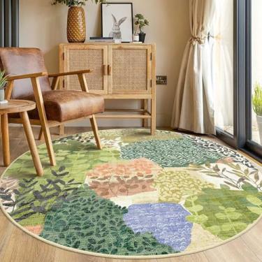 Imagem de DEXDE Tapete redondo de 1,5 m lavável tapete circular antiderrapante de pelo baixo boho floral grande tapete circular para quarto, banheiro, entrada, quarto de crianças, escritório, sala de jantar
