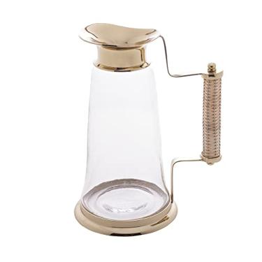 Imagem de JARRA DE VIDRO SODO-CALCICO WOLFF COM CABO DE RATTAN 1,3L DOURADO
