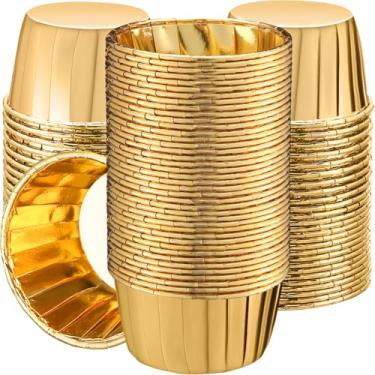 Imagem de Gandeer Pacote com 300 copos de cupcake dourados, forros de muffin descartáveis a granel, embalagens de 118 ml, papel de alumínio, mini metálico, descartável, festa, casamento, festival, suprimento