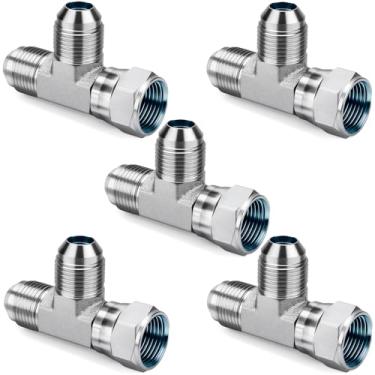 Imagem de Adaptador de mangueira hidráulica giratória Run Tee, 6602-04-04-04 1/4 "MaleJIC 37° Flare × 1/10.2 cm fêmea JIC37° giratório × 1/10.2 cm macho JIC Flare conectores x pacote com 5