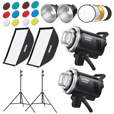 Imagem de Godox MS300 Kit de fotografia de luz de estúdio de flash estroboscópico 600W: 2 peças GODOX MS300V com softbox/suporte de luz/refletor, 5800±200K 0,1~1,8S Tempo de reciclagem com lâmpada de modelagem