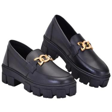 Imagem de Mocassim Feminino Tratorado material sintético Corrente Dourada Confor