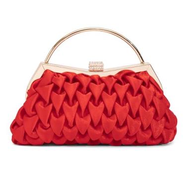 Imagem de NEWBELLA Elegante bolsa clutch de cetim plissada com glitter e diamante embelezada para festas de formatura de casamento, Vermelho