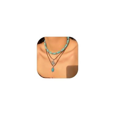 Imagem de NOVYRA Colares ocidentais em camadas para mulheres, boêmio, vários níveis, turquesa, vintage, concerto, cabeça de boi, cacto, cruz, colares de corrente cruzada, acessórios modernos, joias ocidentais