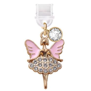 Imagem de ELISE & FONDA TP813 Porta de carregamento tipo C plugue antipoeira pequena fada cristal pingente de celular para iPhone 15/16/Samsung/OnePlus/Xiaomi/oppo telefones Android (rosa)