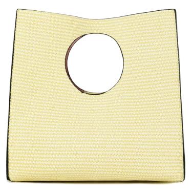 Imagem de KURGOOL Bolsas clutch de palha para mulheres, bolsas de mão de couro de tecido, bolsa de mão e bolsas de mão, bolsa de mão minimalista bolsa de praia, Bolsa amarela