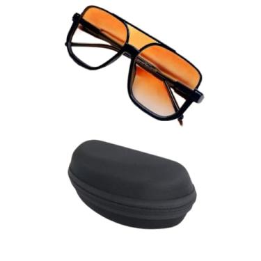 Imagem de Óculos De Sol meia armação metal quadrada lente champanhe pêssego moda Feminina 2025(E Óculos com estojo)