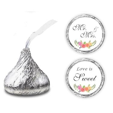 Imagem de 324 adesivos florais de rosas Love is Sweet Wedding Kisses. Adesivos de beijos de casamento, adesivos de gotas de chocolate para casamentos, decorações de festa de noivado para chá de panela,