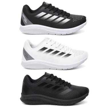 Imagem de Kit 3 Tênis Masculino Esportivo de Corrida Academia Super Leve e Macio - PretoBranco/Branco/Preto/39