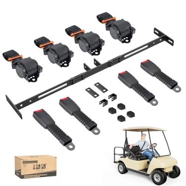 Imagem de 10L0L Kit de cintos de segurança para carrinho de golfe para 4 passageiros/2 + 2 lugares - 3 pontos, universal para EZGO TXT Club Car Yamaha, cintos de 106 cm com suporte com atualizações legais de