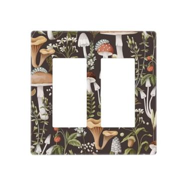 Imagem de Retro Vintage Hippie Cogumelo Planta Floral 2 Gang Duplo GFCI Decorador Rocker/Decorador Tampa de Interruptor de Luz Placa Decorativa de Parede Placa Elétrica Sem Parafusos