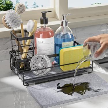 Imagem de Suporte de esponja para organizador de pia de cozinha – suporte de pia com pedra de secagem instantânea, suporte de esponja de aço inoxidável para esponjas, esfregadores, sabonete, organizador de