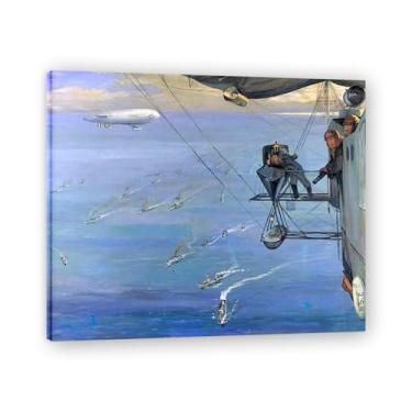 Imagem de Impressão em tela An Airship Off The Coast Of Norway John Lavery Irish Realist Portrait & War Scenes – Arte de parede vintage para casa emoldurada 39,98 x 48 cm