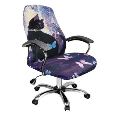 Imagem de Uorisanigo Capa para cadeira de escritório preta roxa floral elástica para computador universal, capa para cadeira, grande, com encosto alto, para mulheres, grande