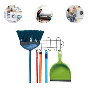 Imagem de Arthi Suporte de Parede para Vassoura e Rodo, 41 cm x 13 cm, Aço, 8 Ganchos, Multiuso
