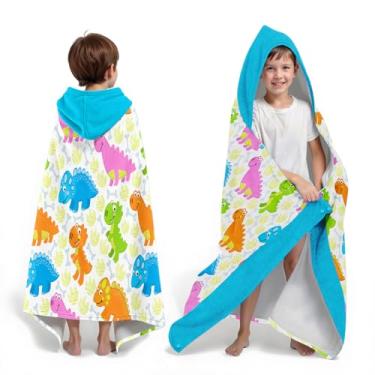 Imagem de Neapth Toalha de praia com capuz de dinossauro para meninos, 76.2 cm x 127.0 cm Toalha de banho infantil poncho para crianças, azul claro macio absorvente com capuz para 3-10 anos roupão de banho para