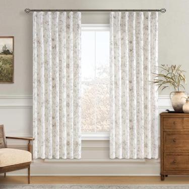 Imagem de Cortinas florais marrom fazenda 182 cm de comprimento para sala de jantar e sala de estar, aba traseira plissada, vintage, filtragem de luz, estampada, rústico, campo, quarto, armário, cortina de