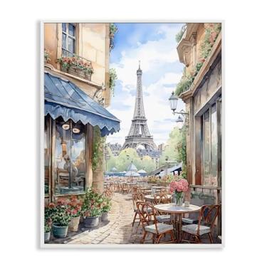Imagem de Stupell Industries Design de arte giclée emoldurado branco com vista da cidade da Torre Eiffel por LSR Creative Studio, 20 x 16