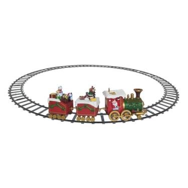 Imagem de YANSYUAN Trem musical iluminado e animado para a vila de Natal, conjunto de trem musical de Papai Noel iluminado por bateria, decoração de Natal para adereços de festa, decorações de festivais