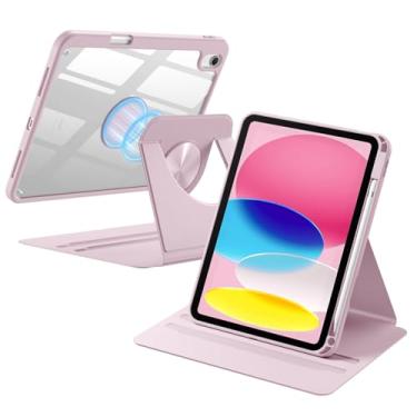 Imagem de Wenlaty Capa para iPad (A16) 11ª geração 2025, para iPad 10ª geração, capa de 10,9 polegadas 2022 com suporte para lápis, capa protetora giratória de 360°, parte traseira transparente magnética