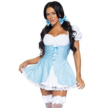 Imagem de Leg Avenue Vestido xadrez com renda na frente e detalhe de saia dividida, GG, azul/branco