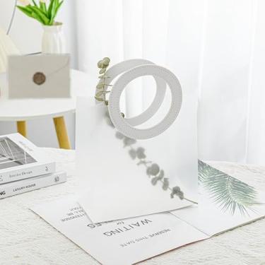 Imagem de OWLSOME Bolsa de presente transparente de 3 peças com alça de couro elegante 22 x 21 x 10 cm, sacos de presente reutilizáveis com acabamento fosco com cartão, envelope e adesivo de lacre de cera