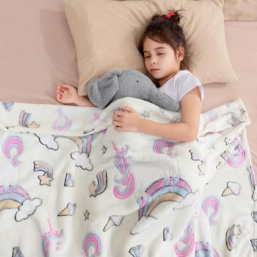 Imagem de Cobertor infantil de unicórnio presente macio para meninas 2 3 4 5 6 7 8 9 10 anos de idade presente de aniversário 127 x 152 cm