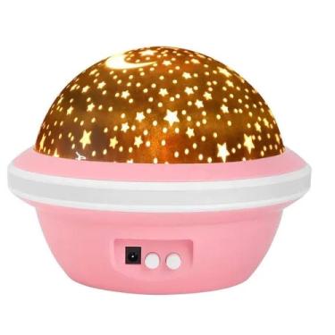 Imagem de Luminaria Abajur Multicores Projecao Giratoria Estrelas Lua Para Decorar Quartos Cupula Galaxia Rosa