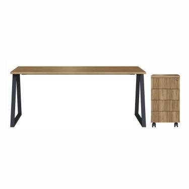 Imagem de Mesa Escrivaninha 160cm com Gaveteiro 4 Gavetas Home Office Concept Nogal Sevilha/Preto