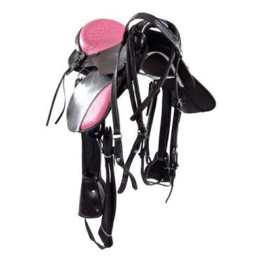 Imagem de Sela Australiana Preta e Rosa Infantil Luxo 12 Polegadas - Couros Alla