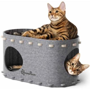 Imagem de Cat Cave Bed DownyPaws PeekaPurr para gatos grandes e múltiplos