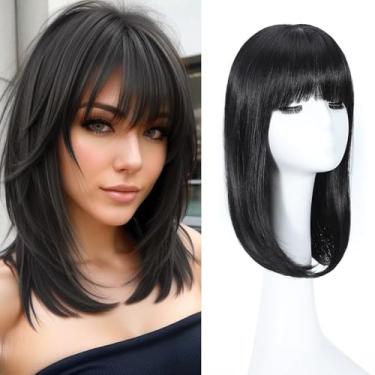 Imagem de Ailsa Toppers de cabelo liso de 35,5 cm para mulheres com queda de cabelo, cobertura total de 360°, peças de cabelo fofas naturais com franja de encaixe, fácil de usar