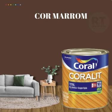 Imagem de Esmalte Sintético Base Água Coral Coralit 800ml Tinta Cor Marrom Brilh