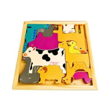 Imagem de Colecione e Encaixe MDF Animais da Fazenda Toymix Brinquedo Infantil de Encaixar e Empilhar