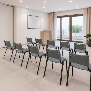 Imagem de Kit 10 Cadeiras Iso Base Preto, Escola, Escritório, Igreja- Cinza