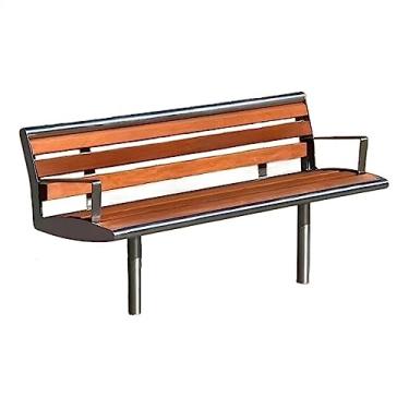 Imagem de Banco externo banco de parque ao ar livre com encosto de braço, banco de pátio de 3 lugares com moldura de aço e pernas, cadeira de lazer ao ar livre durável para gramado, jardim, piscina, quintal