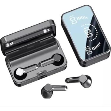 Imagem de Fone de Ouvido Bluetooth 2 em 1 com Power Bank, Display LED, Case com Espelho, Preto, Carregamento Portátil, Visualização de Bateria